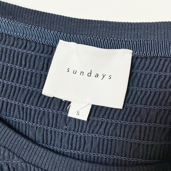 Sundays Ridley Dress Small Navy Blue stretch jersey knit ruffle flutter sleeve - Picture 6 of 10